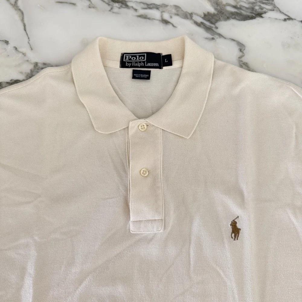 POLO Ralph Lauren Polo Shirt Mens Off White 100% Cotton, Size Large